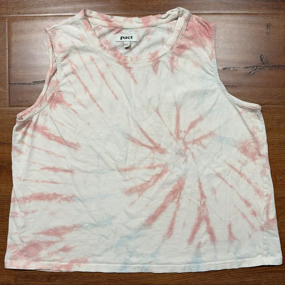 Pact Tank Top Womens XL Ivory Tie Dye Organic Cotton Sustainable Earthy Hippie